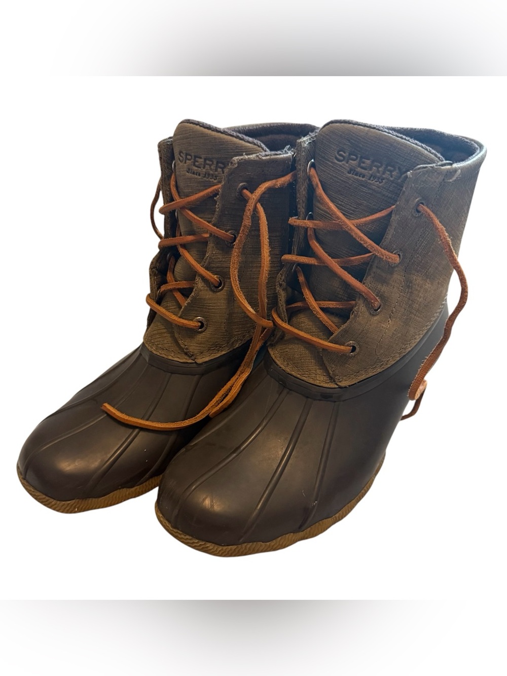 Sperry Saltwater Duck Boots Women’s 7.5 Waterproof Olive Brown Winter